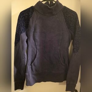 Navy Blue Sweatshirt with Floral Sleeves